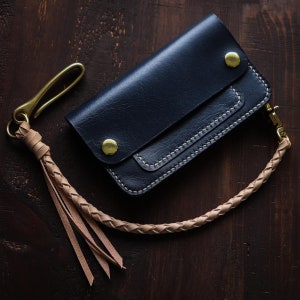 Cartera de camionero hecha a mano / Cartera de motociclista con cadena de billetera. Cartera De Cuero Con Cordón De Cuero. Regalo para hombres/papá/novio.