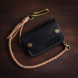 Cartera de camionero corta hecha a mano / Cartera de motociclista con cadena de billetera. Cartera De Cuero Con Cordón De Cuero. Regalo para hombres/papá/novio.