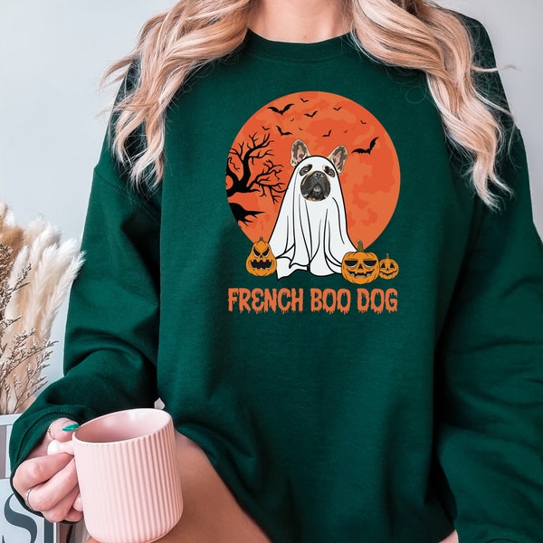 Franse Bulldog Sweatshirt, Frenchie Halloween Sweatshirt, Ghost Dog Shirt, Bulldog Halloween Shirt, Hondenliefhebber Cadeau, Ghost Frenchie Shirt