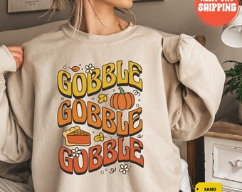 Thanksgiving Gobble Sweatshirt, Turkey Pumpkin Sweatshirt, Family Sweatshirt, Thanksgiving Shirt, Fall Sweatshirt Women Thanksgiving Sweater