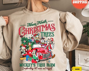 Vintage Disney Farm Fresh Sweatshirt, Mickey's Tree Farm Shirt, Mickey And Friends Christmas Sweatshirt, Disney Xmas Sweater, Christmas Gift