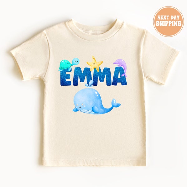 Custom Name Ocean Blue Whale Birthday Girl Shirt, Sea Aquarium Birthday Shirt, Under The Sea Animal Toddler Tee, Birthday Girl Gift For Her