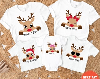 Reindeer Family Christmas Shirt, Personalized Christmas Family Shirt, Matching Family Name Shirt, Custom Family Name Tee,Funny Christmas Tee