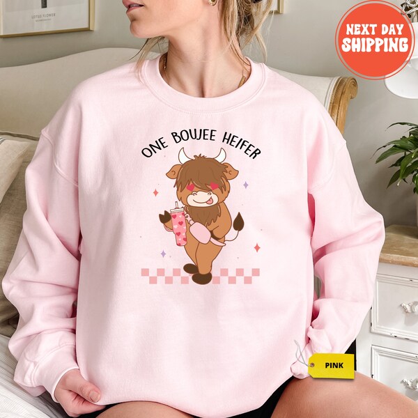 One Boujee Heifer Valentine Shirt, Cow Valentines Sweatshirt, Cow Heart Sarcastic Valentines Gifts, Cute Cow Farmyard Animal, Lovely Cow