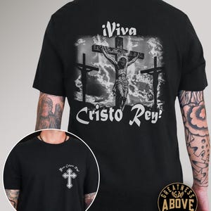 Playera Viva Cristo Rey, Camiseta Católica de Fe, Ropa Cristiana con Cruz
