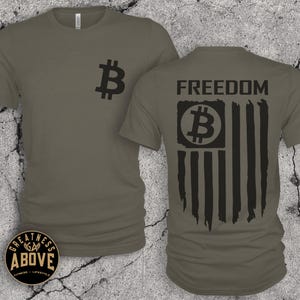 Bitcoin American Flag T-Shirt: Crypto Freedom Tee, Bella + Canvas Army