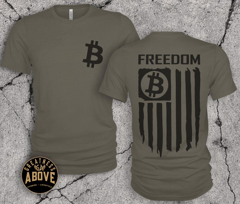 Bitcoin American Flag T-Shirt: Crypto Freedom Tee, Bella + Canvas Army