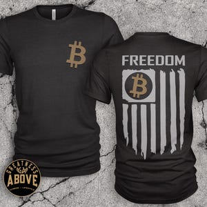 Bitcoin American Flag T-Shirt: Crypto Freedom Tee, Bella + Canvas Dark Grey Heather