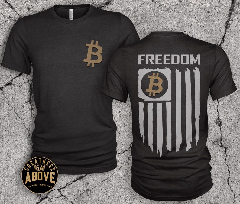 Bitcoin American Flag T-Shirt: Crypto Freedom Tee, Bella + Canvas Dark Grey Heather