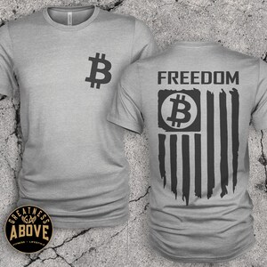 Bitcoin American Flag T-Shirt: Crypto Freedom Tee, Bella + Canvas Athletic Heather