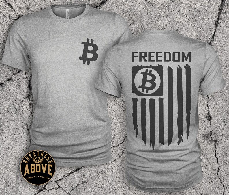 Bitcoin American Flag T-Shirt: Crypto Freedom Tee, Bella + Canvas Athletic Heather
