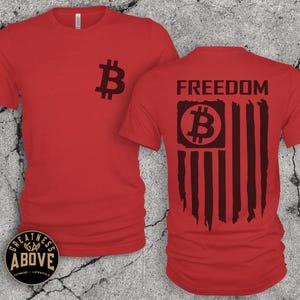 Bitcoin American Flag T-Shirt: Crypto Freedom Tee, Bella + Canvas Red