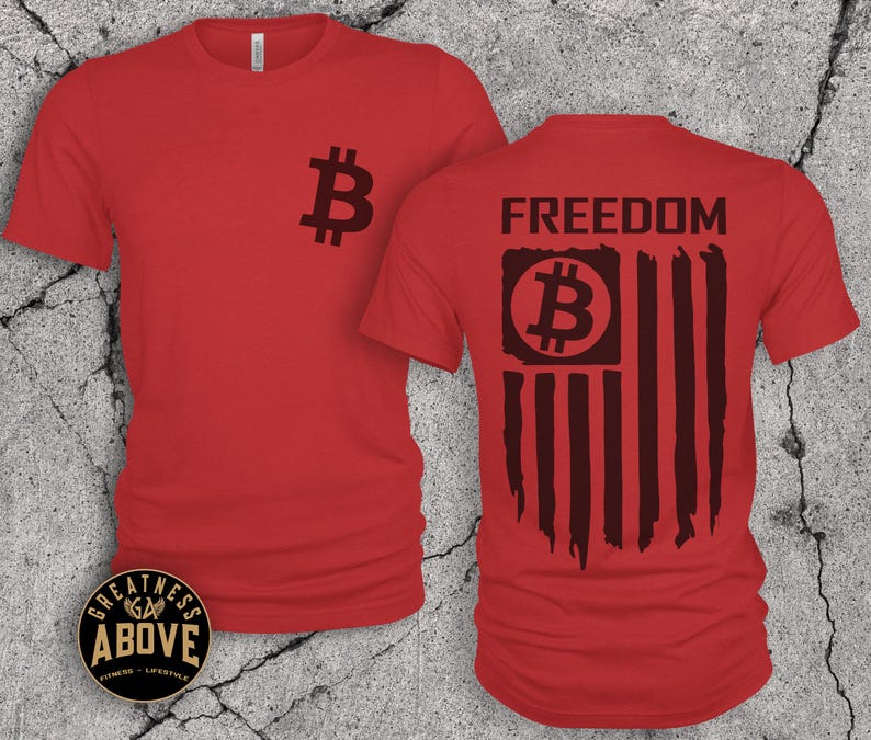 Bitcoin American Flag T-Shirt: Crypto Freedom Tee, Bella + Canvas Red