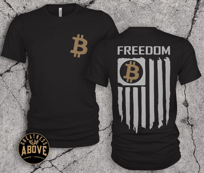 Bitcoin American Flag T-Shirt: Crypto Freedom Tee, Bella + Canvas Black