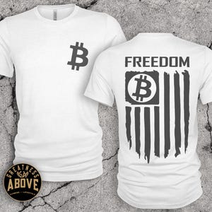 Bitcoin American Flag T-Shirt: Crypto Freedom Tee, Bella + Canvas White