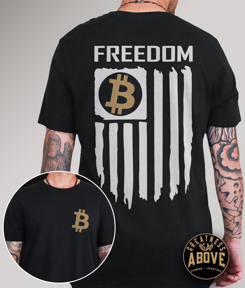 Bitcoin American Flag T-Shirt: Crypto Freedom Tee, Bella + Canvas image 2