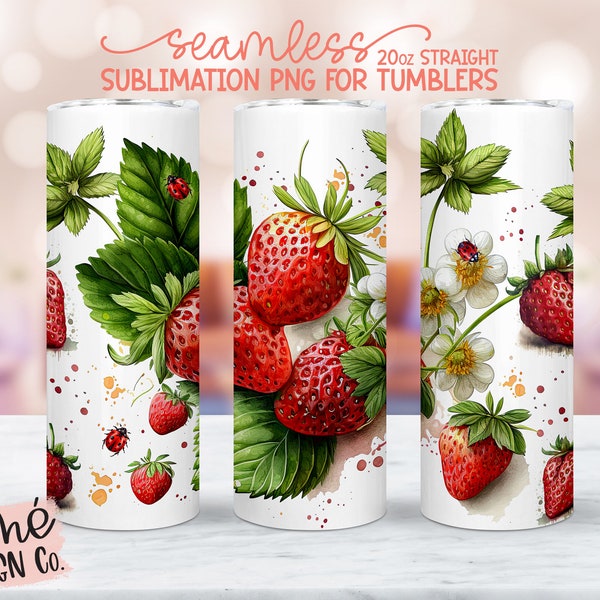 Gobelet fraise PNG pour sublimation de gobelet droit 20 oz, conception de gobelet fraises, usage Commercial, fichiers d'impression numérique