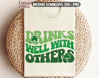 Drinks Well With Others SVG, Retro Funny St. Patrick's Day Drinking Shirt SVG, Commercial Use, Instant Download