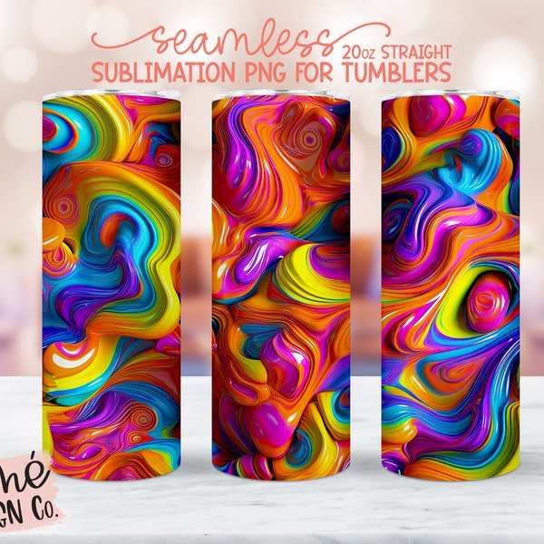 Seamless 3D Purple Yellow Blue & Orange Swirls Sublimation Design, 20 oz Skinny Tumbler Wrap PNG, Tumbler PNG, Commercial Use, Print Files