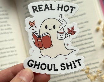 Riktigt het Ghoul Sh*t Ghostie-läsklistermärke, söt höstläsklistermärke, höstens Kindle-klistermärke, Halloween-boksklistermärke, spökbokälskare