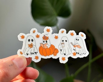 Autumn Ghosts Reading Sticker, Spooky Fall Reading Sticker, Kindle Sticker, Halloween Bookish Sticker, Ghost Autumn Reader Sticker