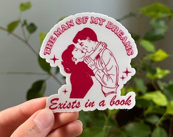 私の夢の男性は本の中にいるステッカー、かわいい本好きのステッカー、Kindleステッカー、本好き、ロマンス読者、本好きのボーイフレンド