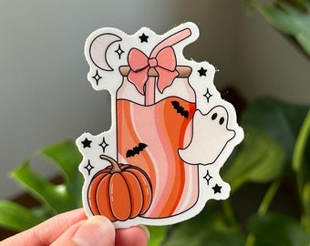 Pumpkin Spice Coffee Ghost-sticker, schattige herfst leesgrage sticker, herfstlezer sticker, Kindle-stickers, gezellige girlie leesgrage sticker