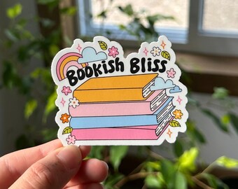 Adesivo Bookish Bliss, pila di libri, adesivo Kindle carino, adesivo per gli amanti dei libri, adesivo per la lettura, ossessionato dai libri
