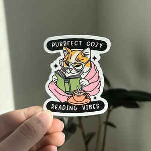 Purrfect Cozy Reading Vibes Sticker, Kindle Sticker, Cute Bookish Sticker, Reading Sticker, Book Lovers Collective, Cats and Books