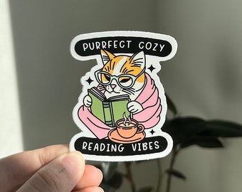 Purrfect Cozy Reading Vibes Sticker, Kindle Sticker, Cute Bookish Sticker, Reading Sticker, Book Lovers Collective, Cats and Books