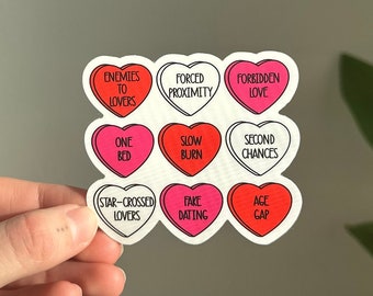 Book Tropes Hearts Sticker, Cute Bookish Sticker, Kindle Stickers, Romance Readers, Book Lovers Sticker, Enemies to Lovers, Slow Burn