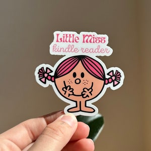 Little Miss Kindle Reader Sticker, Kindle Lover, Kindle Stickers, Reading Sticker, Book Lovers Sticker, Cute Bookish Sticker image 1