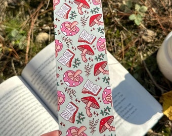 Mushrooms and Books Pattern Bookmark, Cute Fall Bookmark, Autumn Bookmarks, Cottagecore Bookmark, Bookworm Gifts, Cozy Vibes Bookmark