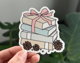 Adesivo con fiocco per pila di libri invernali pastello, adesivo Coquette Bookish, adesivo Kindle, adesivo Kobo, Book Lovers Collective, Bookish Girlie