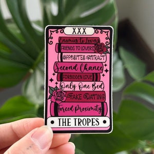 Book Tropes Tarot Sticker, Pink Book Lovers Sticker, Kindle Sticker, Enemies to Lovers, Friends to Lovers, Fake Dating, Book Stack Sticker