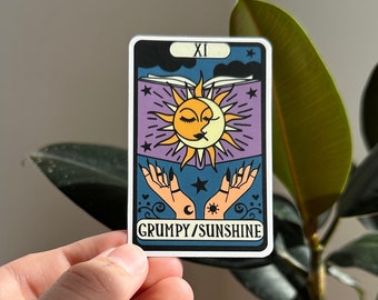 Grumpy Sunshine Tarot Card Sticker, Book Tropes, Reading Tropes, Book Lovers Gift, Bookish Sticker, Reader Sticker, Grumpy Sunshine Sticker