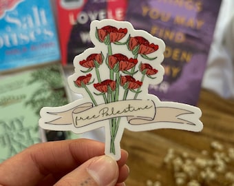 Pegatina Palestina Libre, 100% para familias de Gaza, Amapolas para Palestina, Pegatina para Amantes de los Libros
