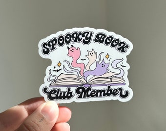 Spöklikt bokklubbsmedlems spökklistermärke, höstläsningsklistermärke, Kindle-klistermärke, Halloween-boksklistermärke, sött spökhöstläsningsklistermärke