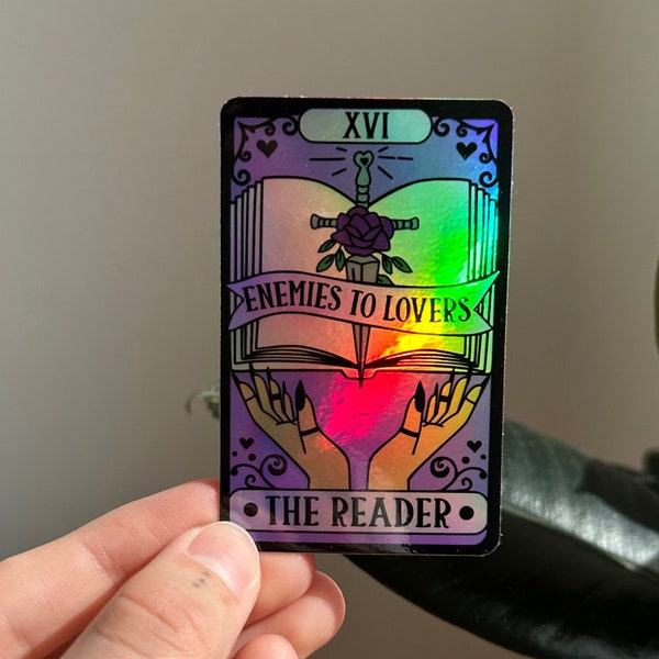 Enemies To Lovers Holographic Sticker, The Reader Tarot Card Sticker, Enemies to Lovers Trope Sticker, Bookish Sticker, Book Tropes, Romance