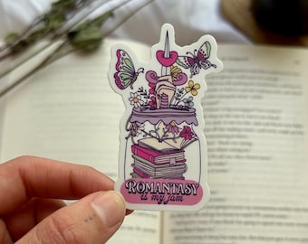 Romantasy Is My Jam-klistermärke, romantisk fantasy-läsare, söt boklig klistermärke, läsklistermärke, Kindle-klistermärke, bokälskarkollektiv