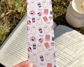 Marcador de livro fantasma de Halloween, marcador de outono, marcador de livro com vibrações aconchegantes de outono, marcador de livro assustador fofo, amor literário, amantes de livros