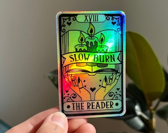 Slow Burn Holographic Sticker, The Reader Tarot Card Sticker, Slow Burn Trope Sticker, Bookish Sticker, Book Tropes, Book Lovers, Romance