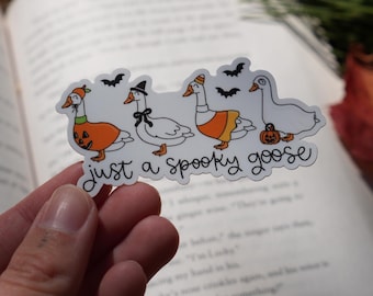 Just a Spooky Goose Sticker – Halloween Goose Vinyl Sticker for Journal, Laptop & Kindle, Cottagecore Sticker, Autumn Sticker