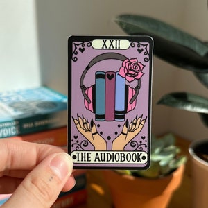 La etiqueta engomada de la tarjeta del tarot del audiolibro, el oyente del audiolibro, el amante del audiolibro, el regalo de los amantes de los libros, la etiqueta engomada de los libros, la escucha de libros, la etiqueta engomada del lector