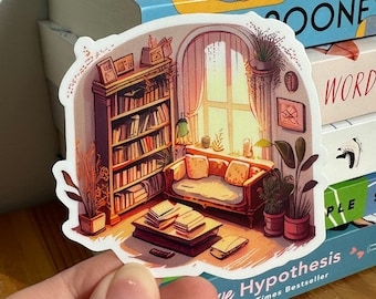 Cozy Reading Nook Sticker, Bookshelf Sticker, Reading Room Sticker, Bookish Sticker, Book Sticker, Reading Sticker, Book Lovers Sticker