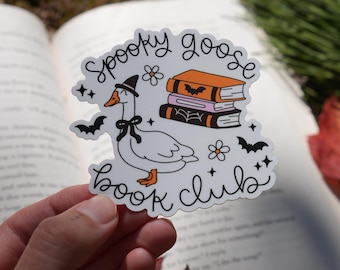 Spooky Goose Book Club Sticker – Halloween Goose Vinyl Sticker for Journal, Laptop & Kindle, Cottagecore Sticker, Autumn Sticker