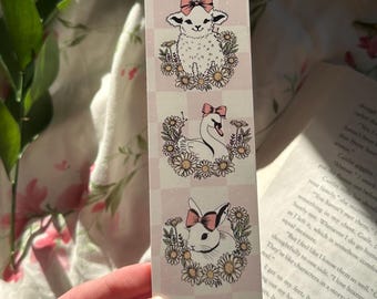 Floral Sheep, Swan and Bunny Bookmark – Cute Bunny and Lamb with Flowers, Cottagecore Bookmark for Book Lovers, Spring Bookish Stationery