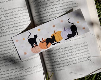 Black Cats and Pumpkins Bookmark – Autumn Reading Bookmark, Stationery for Readers, Halloween Bookmark