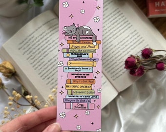 Cat on Bookstack Bookmark, Cute Bookmarks for Readers, Cat Lover, Bookworm Gifts, Pretty Bookmark, Pink Bookmark, Book Lovers