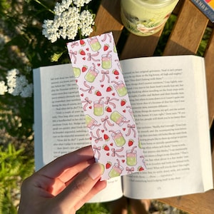 Matcha Strawberry Bookmark – Cute Pastel Bookmark for Book Lovers, Coquette Bookmark, Pretty Bookmarks for Readers, Summer Bookish